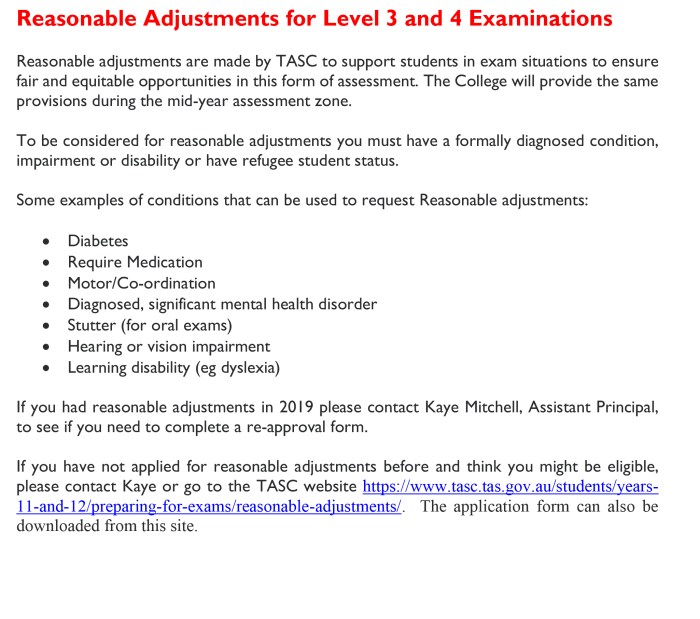 How to apply for reasonable adjustments